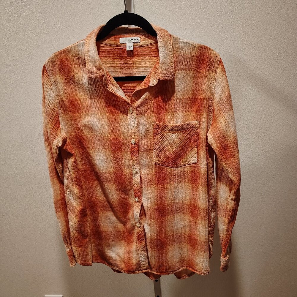 Sonoma Good For Life Women's Long Sleeve Button Front Top Size Large Plaid